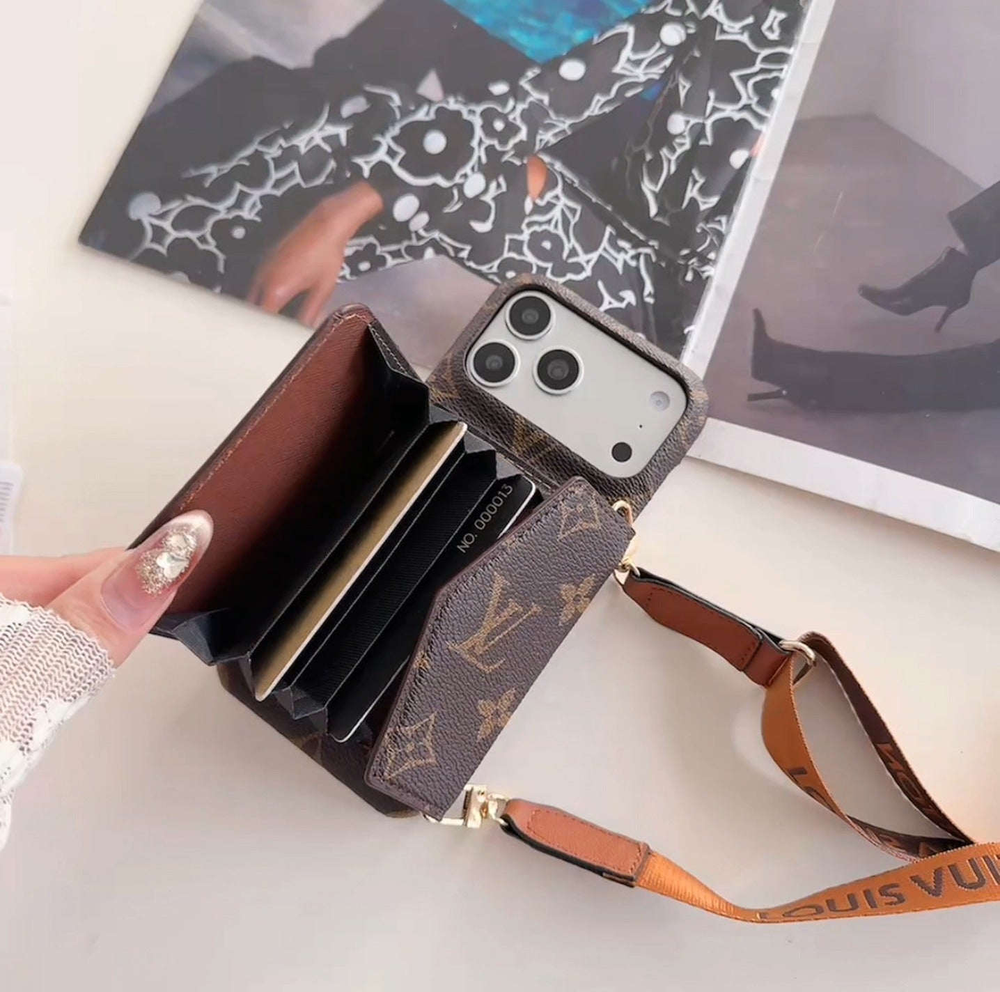 Luxury Monogram Crossbody iPhone Case | Detachable Strap · Multi-Card Wallet