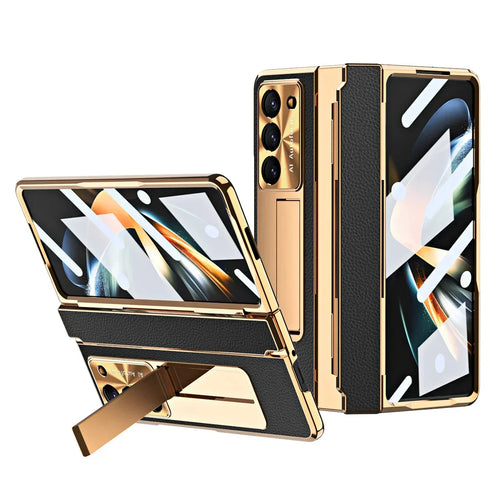 GoldEdge Leather Kickstand Case | Galaxy Z Fold 7 / 6 / 5 / 4