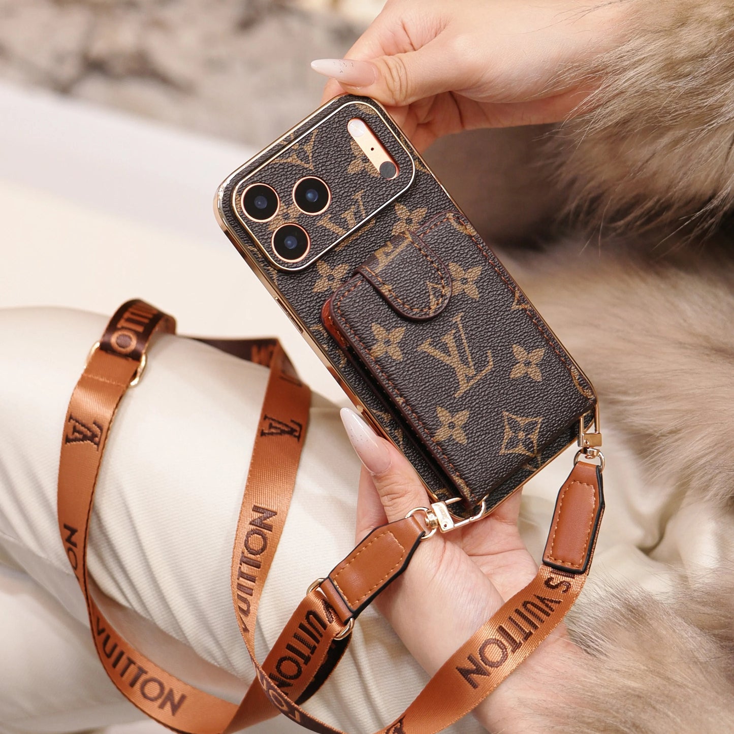iPhone 17 Pro Max Luxury Card Holder Strap Case