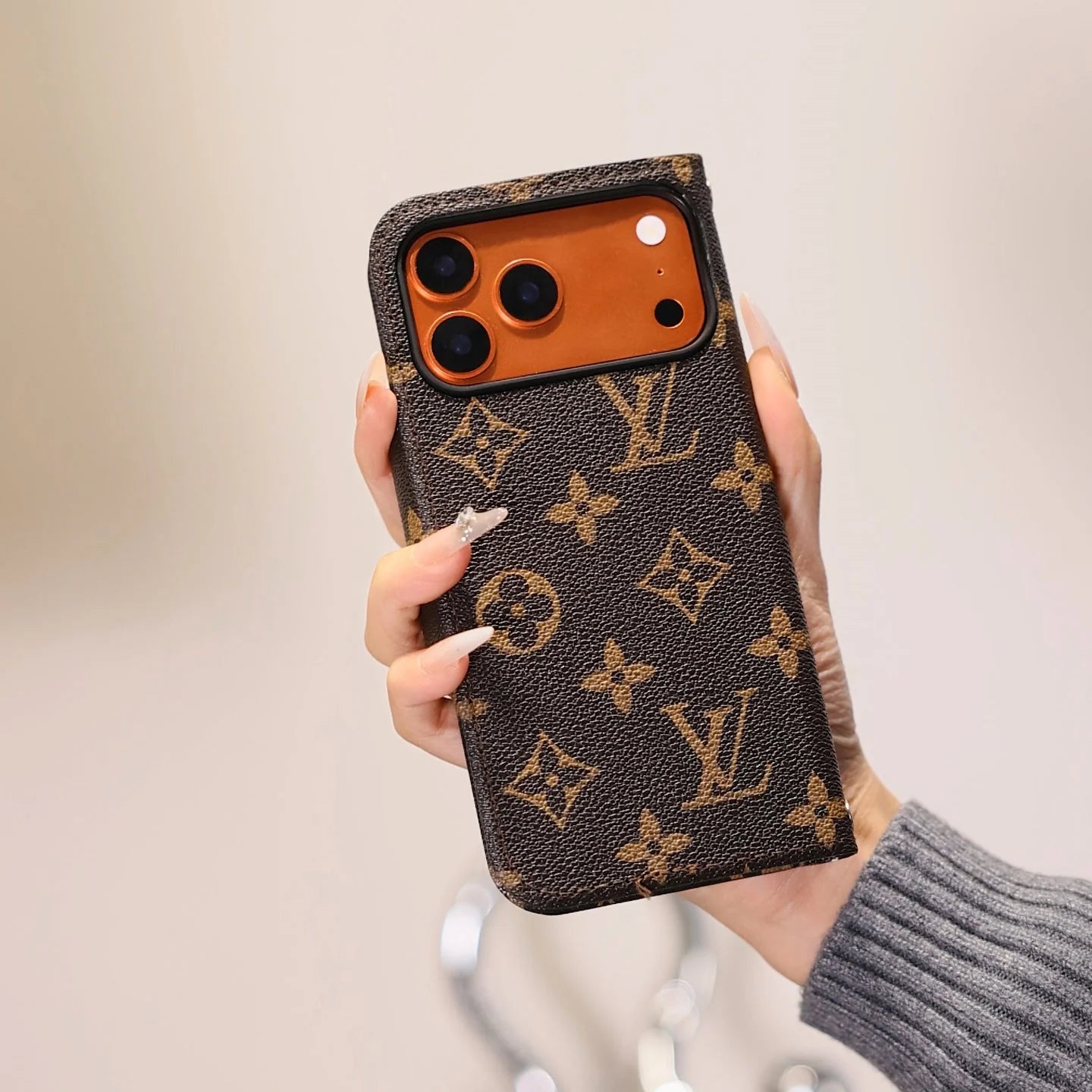 iPhone 17 Pro Max Luxury Flip Wallet Chain Case