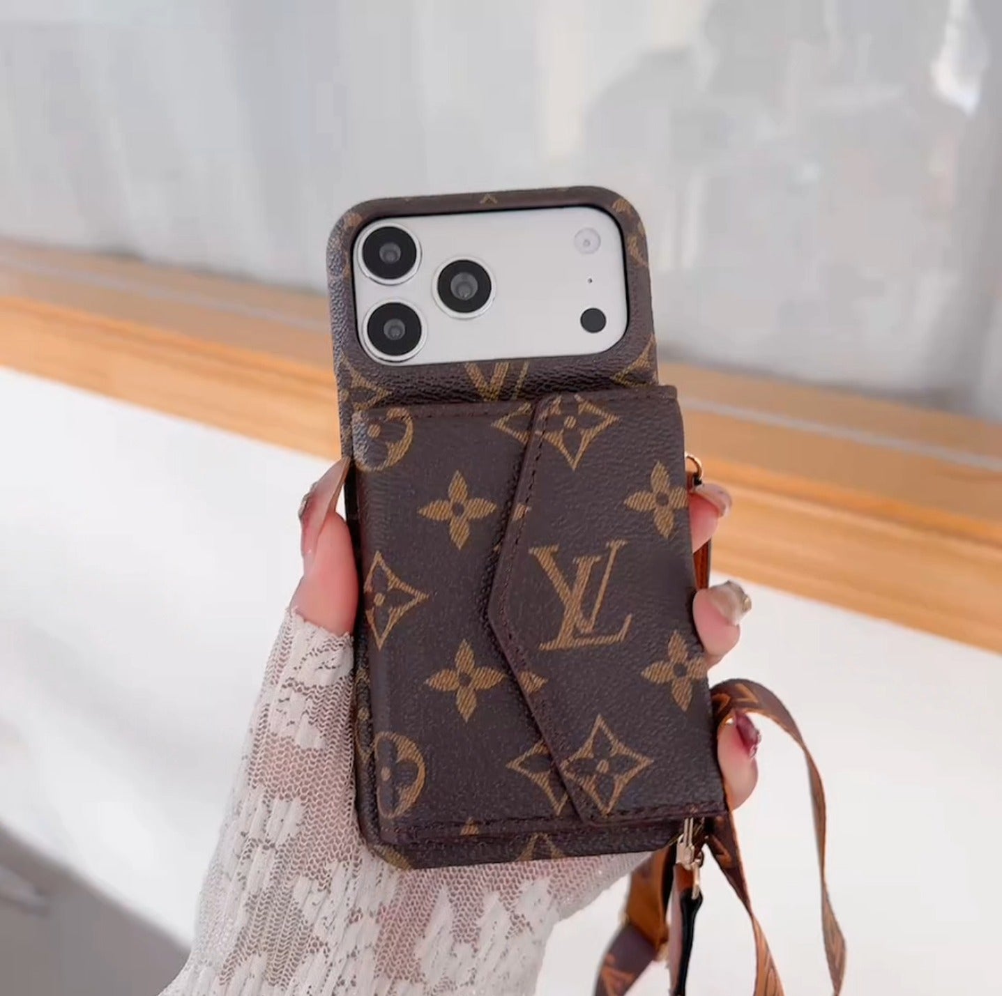 Luxury Monogram Crossbody iPhone Case | Detachable Strap · Multi-Card Wallet