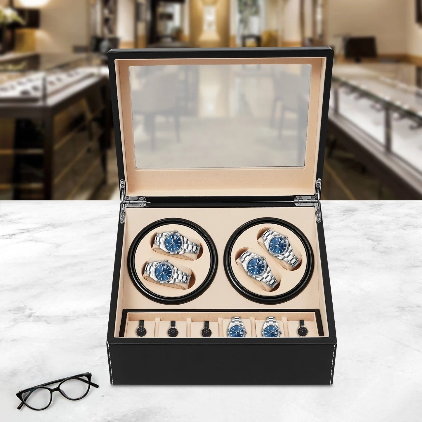 AurumDock™ 4+6 Automatic Watch Winder & Collector Display Case