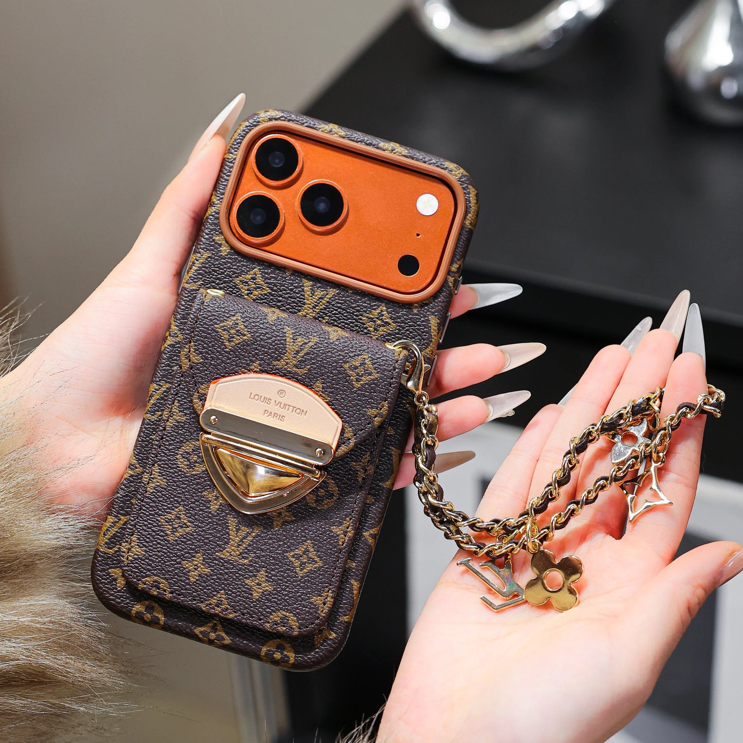 iPhone 17 Pro Max Luxury Scarf Charm Strap Case