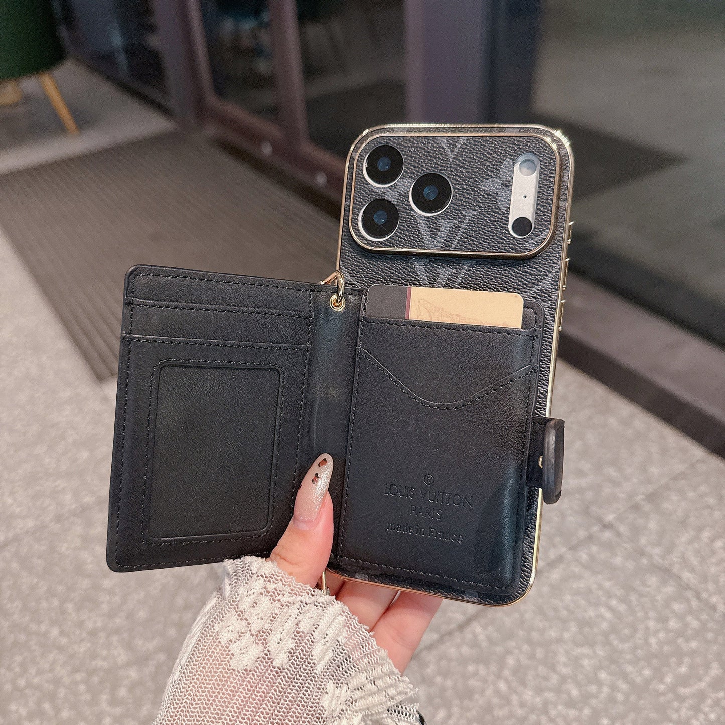 Noir Crossbody Case with Card Wallet & Adjustable Strap