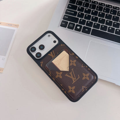 Brown Leather 2-in-1 Monogram iPhone Wallet Case