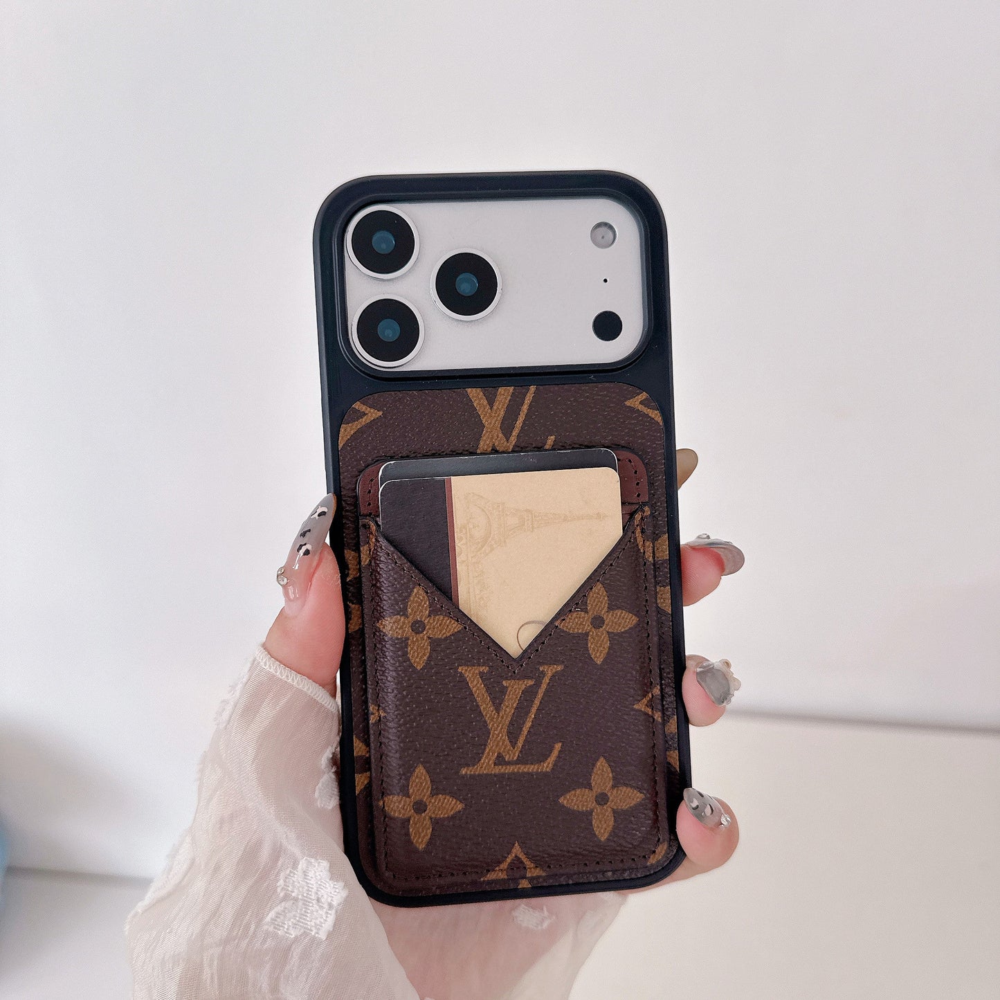 Brown Leather 2-in-1 Monogram iPhone Wallet Case