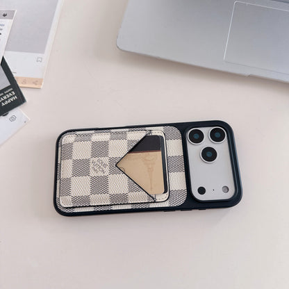 White Checkered Leather iPhone Case with V-Pocket Card Slot
