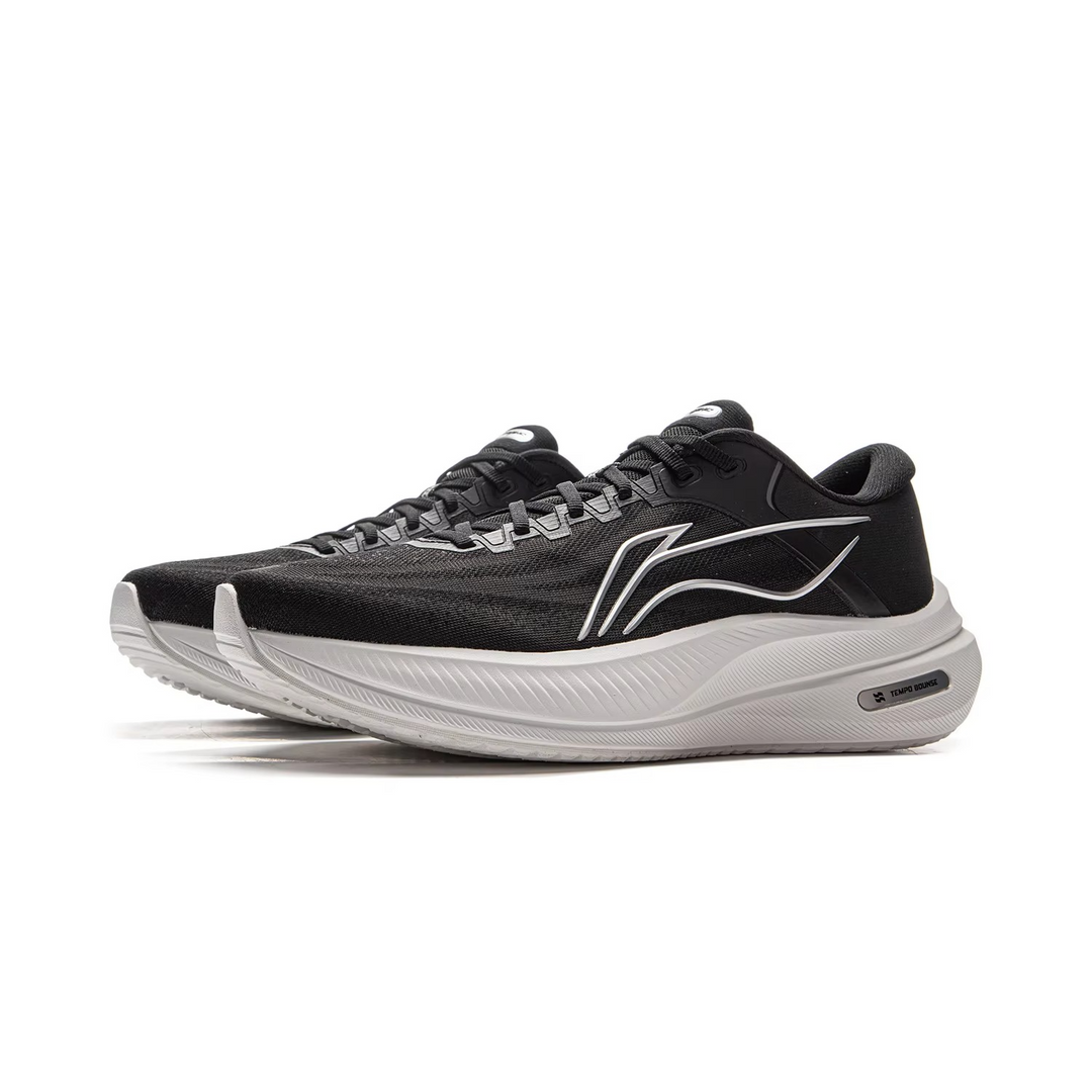 AeroStride™ Tempo Bounce Cushion Running Shoes – All-Black Reflective Performance Sneakers