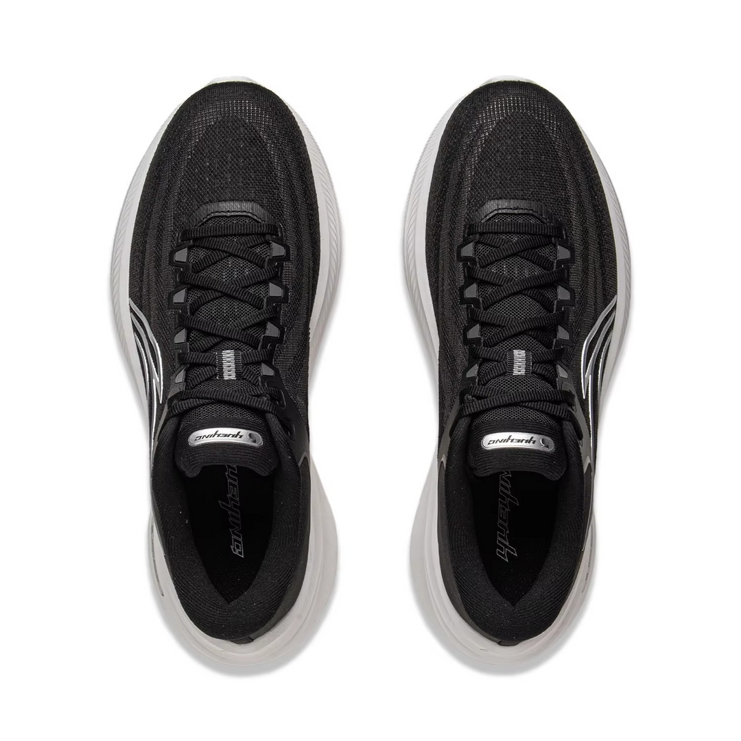 AeroStride™ Tempo Bounce Cushion Running Shoes – All-Black Reflective Performance Sneakers
