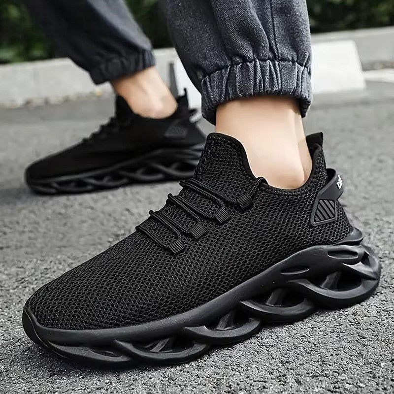 AeroBlade™ Black Tech-Mesh Running Sneakers – Hollow-Core Cushion Sole