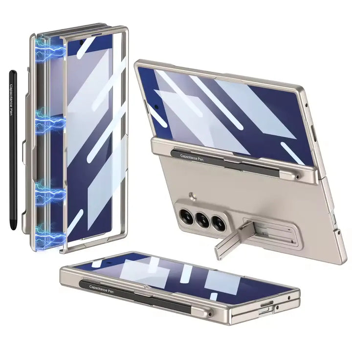 Samsung Galaxy Z Fold 7 case TitanGuard in titanium gray with durable hinge protection