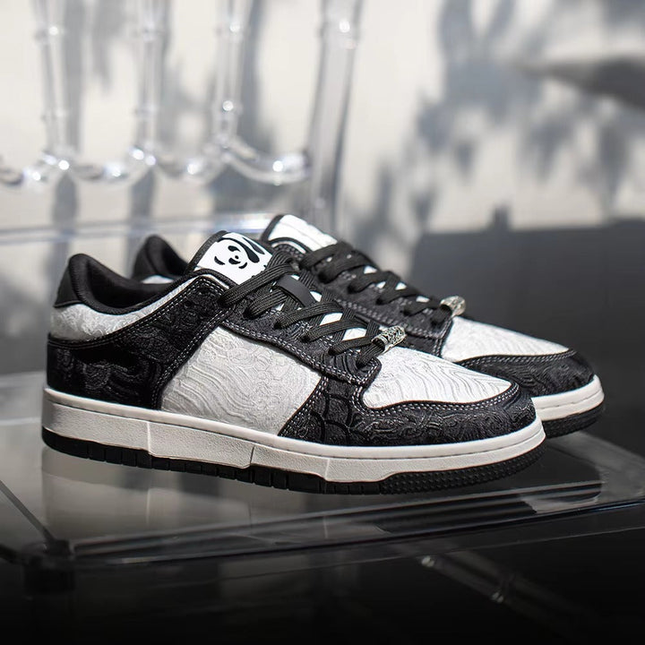 AEROVA™ Brocade Panel Low-Top Sneaker – Retro Court Style | Black & White
