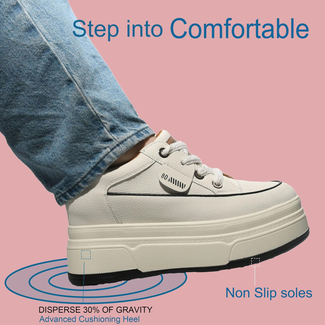 Women’s 9cm Platform Leather Sneakers | Chunky Height-Boost Casual Shoes