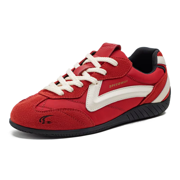 VELORUN™ Retro Racing Trainer – Vintage Patchwork Thin-Sole Sneaker