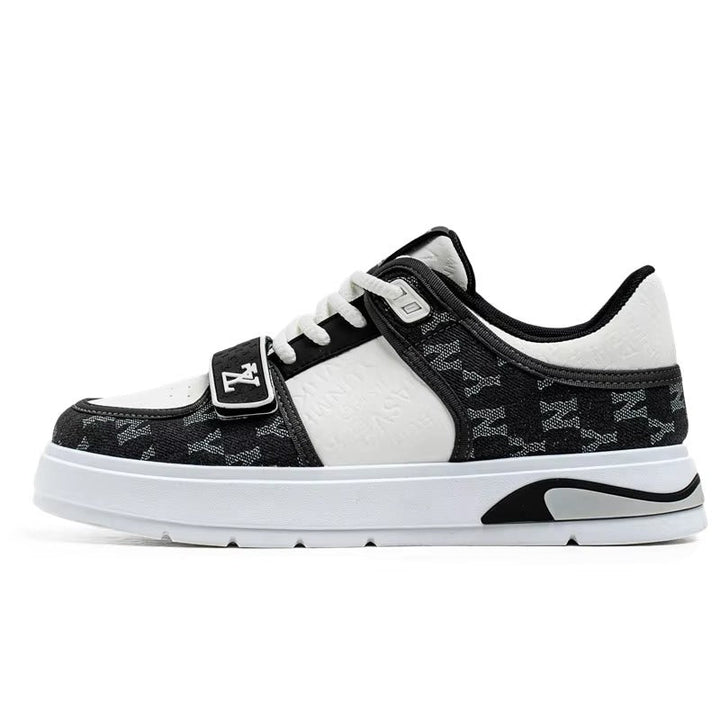 Men’s Retro Court Street Sneakers | Denim Panel Skate-Style Casual Shoes
