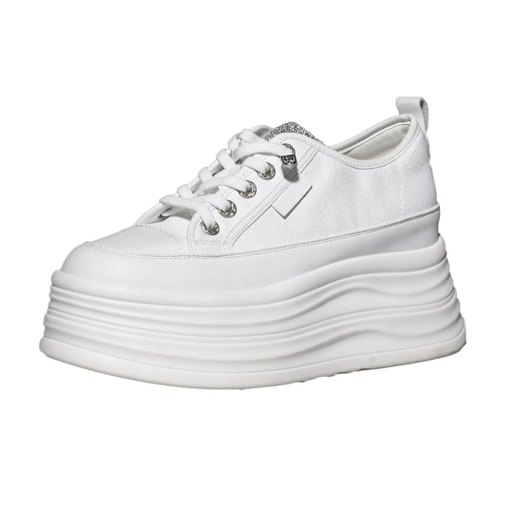 Women’s 9cm Platform Leather Sneakers | Chunky Height-Boost Casual Shoes