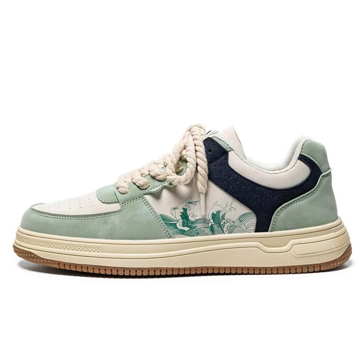 KAZURO™ Wave-Line Retro Court Sneakers | Vintage Leather Low-Top Streetwear Shoes